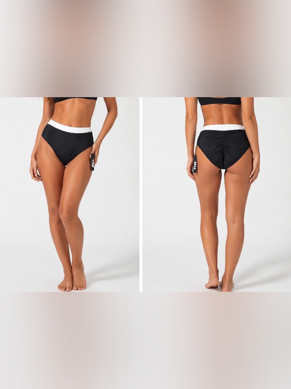 NWT TA3 Black & White High-Waist Ruched
Back Cheeky Swim Bottoms, Plus Size 2X